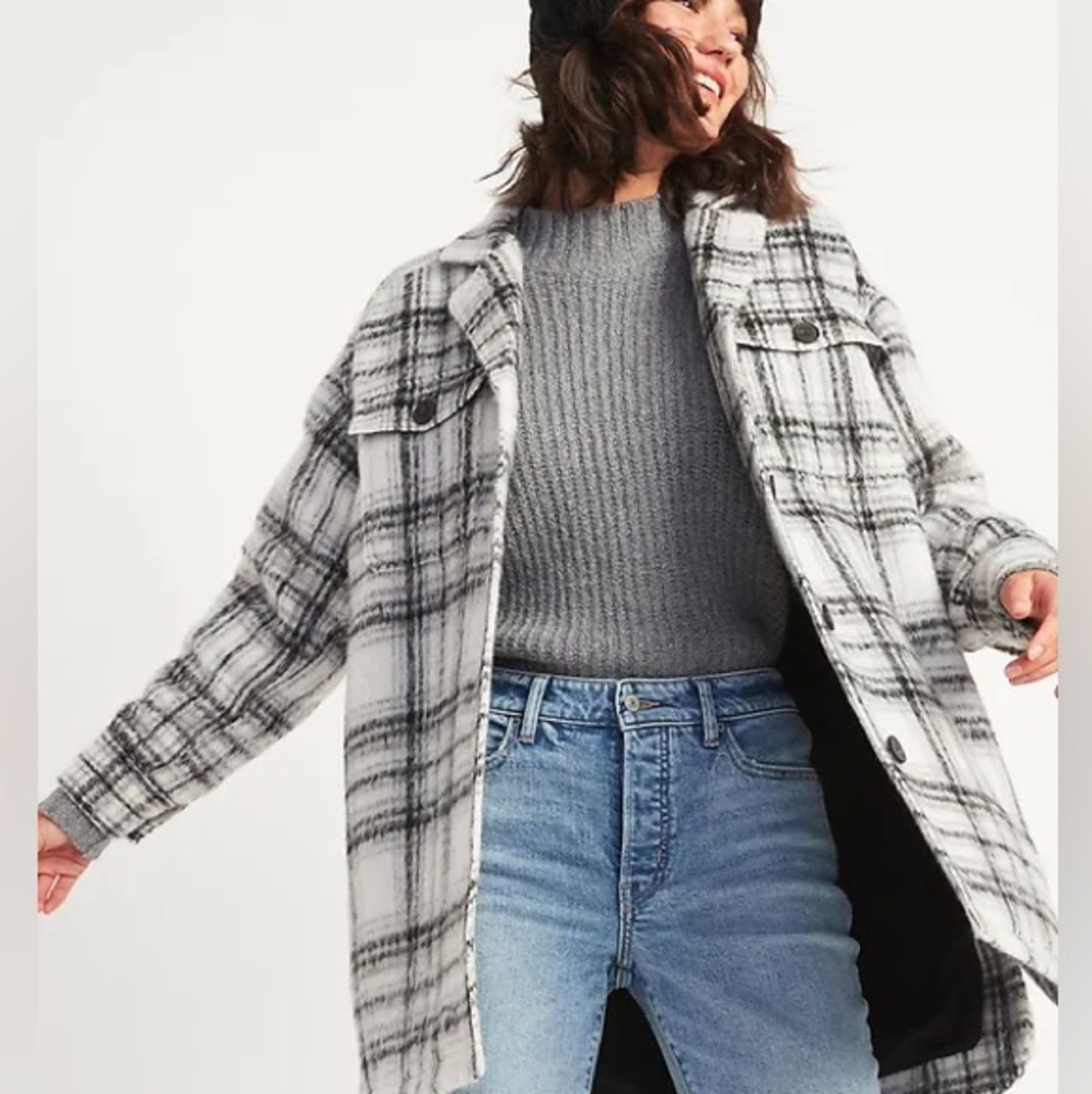 Old Navy fuzzy grey plaid shacket